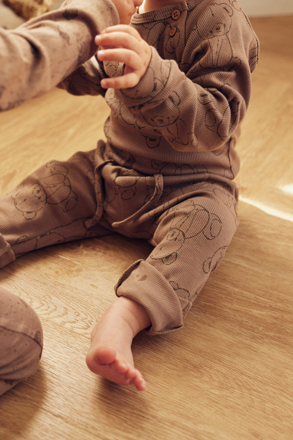 Tiny One Baby bukser i rib med teddy print Leggings 307 Taupe Grey AOP