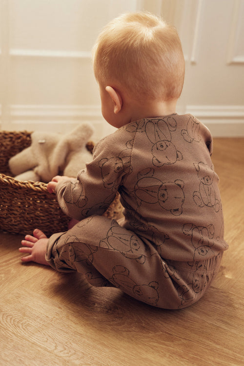 Tiny One Baby bukser i rib med teddy print Leggings 307 Taupe Grey AOP