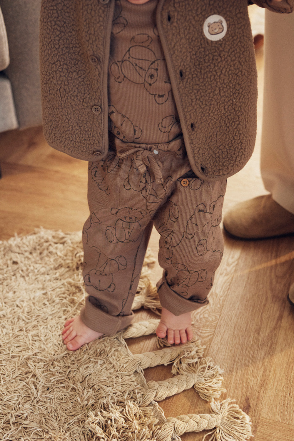 Tiny One Baby bukser i rib med teddy print Leggings 307 Taupe Grey AOP