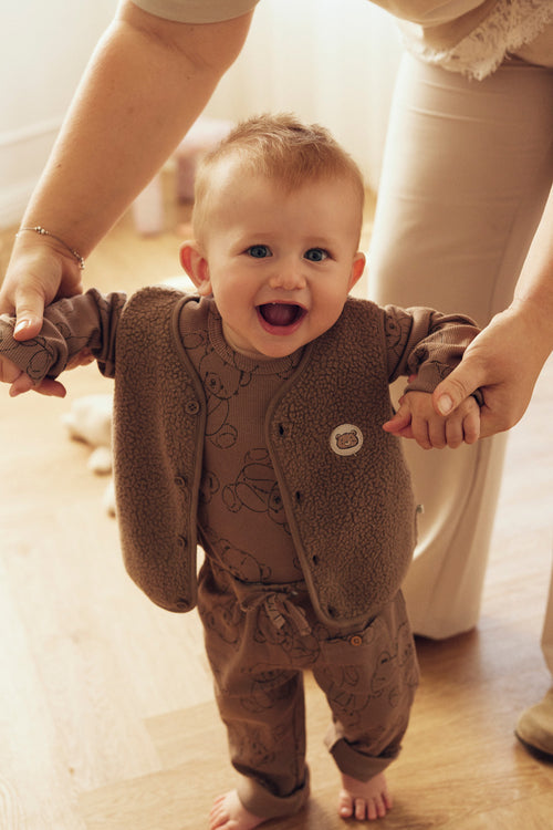 Tiny One Baby teddy vest med broderi  250 Walnut