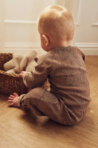 Tiny One Body med lange ærmer i rib med teddy print Body LS 307 Taupe Grey AOP