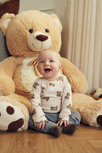 Tiny One Body med lange ærmer og teddy print Body LS 346 White Sand AOP