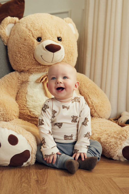 Tiny One Body med lange ærmer og teddy print Body LS 346 White Sand AOP