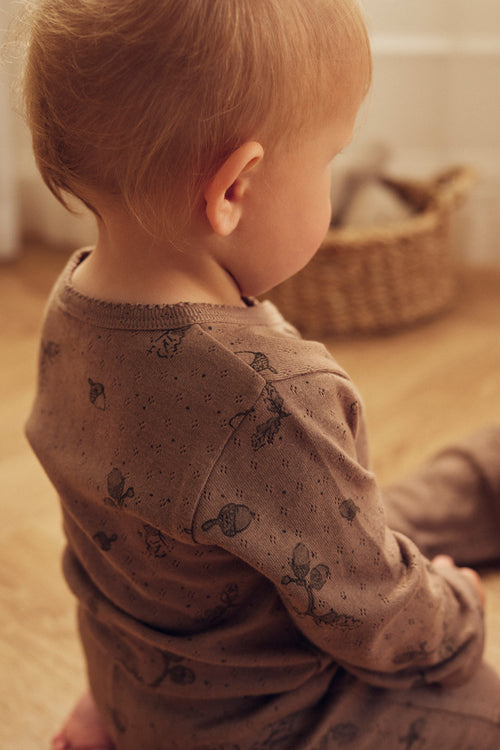 Tiny One Wrap body med lange ærmer i pointelle Body LS 307 Taupe Grey AOP